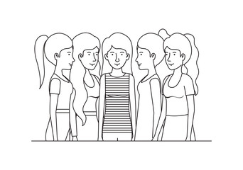 group of women friends characters vector illustration design