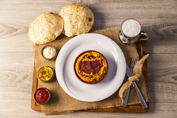 local bread on the wooden background in Turkey.