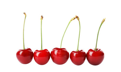 Sweet red cherries on white background