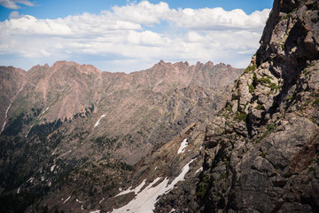 Scenic, landscape view of mountains in Colorado from a summit on the Gore Range. 