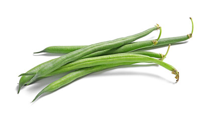 Fototapeta premium Fresh green French beans on white background