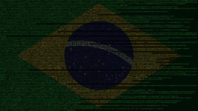 Source code and flag of Brazil. Brazilian digital technology or programming related loopable animation