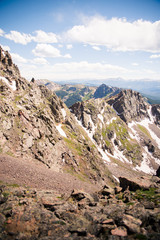 Scenic, landscape view of mountains in Colorado from a summit on the Gore Range. 