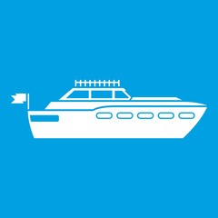 Big yacht icon white isolated on blue background vector illustration