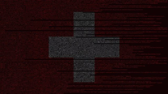 Source code and flag of Switzerland. Swiss digital technology or programming related loopable animation