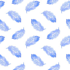 Seamless pattern with feather. Watercolor hand drawn illustration