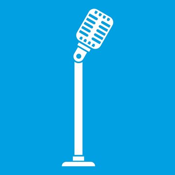 Microphone on stand icon white isolated on blue background vector illustration