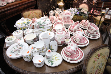 Vintage tableware at the flea market