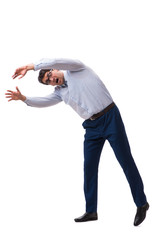 Young puppet businessman isolated on white background