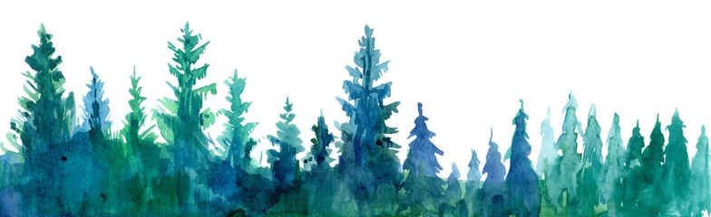 Vlies Fototapete Aquarell Natur Wald Hintergrund. Aquarellillustration
