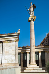 Fototapeta na wymiar Athena statue near Academy of Athens, Athens historic center in Attica, Greece
