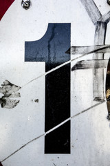 Written Wording in Distressed State Typography Found Number One 1 
