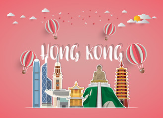 Hong kong Landmark Global Travel And Journey paper background. Vector Design Template.used for your advertisement, book, banner, template, travel business or presentation
