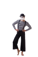 Young mime isolated on white background