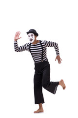 Young mime isolated on white background