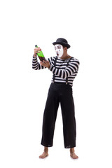 Mime drinking wine isolated on white background