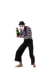 Mime drinking wine isolated on white background