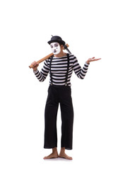 Mime with axe isolated on white background