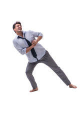 Barefooted businessman isolated on white background