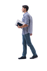 Young student with book ang notes isolated on white