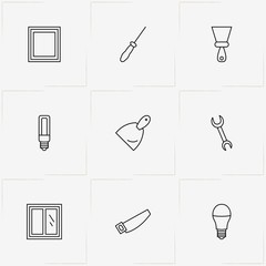 Repairs line icon set with wrench , screwdriver  and saw