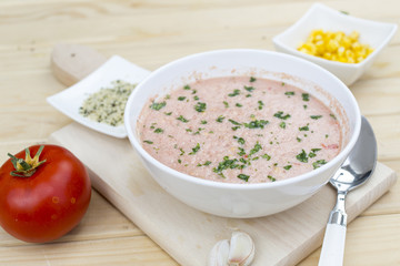 tomato sauce with corn and sesame