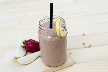smoothie with pear, strawberry and yogurt