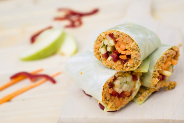 cabbage rolls with carrots. apple, pepper