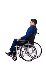 Businessman with wheelchair isolated on white background