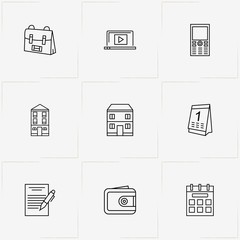 Resume line icon set with wallet, house and cell phone