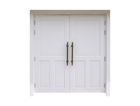 Large white door closed isolated on white background with clipping path