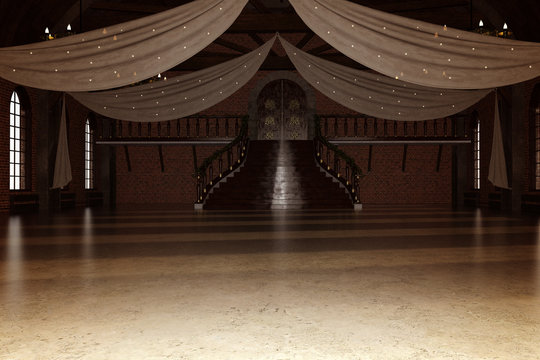 Elegant modern ballroom / Wedding venue, 3d render.