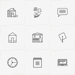 Resume line icon set with house, partnership  and calendar