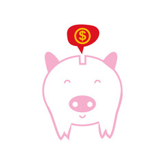 A cheerful piggy bank on white background. Vector illustration.