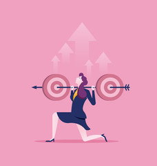 Businesswoman holding target to success. business Concept illustration