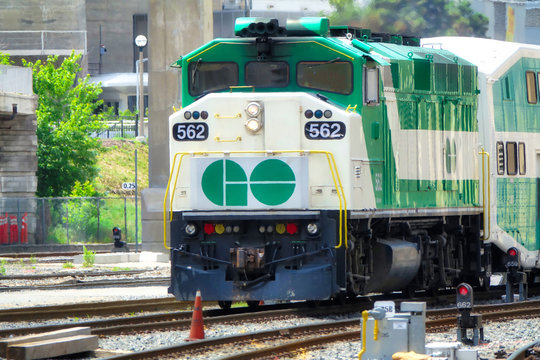 Toronto, Ontario, Canada-26 June, 2018: Toronto Go Train Arriving At Union Station