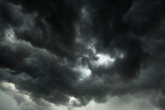 Motion of dark sky and black clouds, Dramatic cumulonimbus cloud with rainy