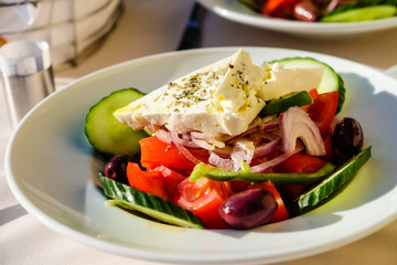 Beautiful original and legitimate greek salad served in Athens, Greece
