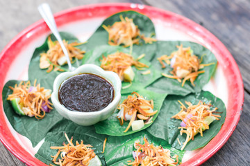 Thai foods on wooden table