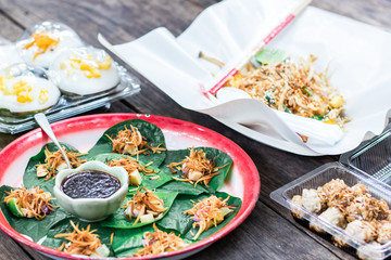 Thai foods on wooden table