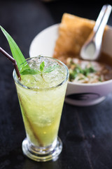 Ice lemon tea and Thai noodel soup