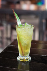 Ice chrysanthemum tea on wooden table, it will refresh you