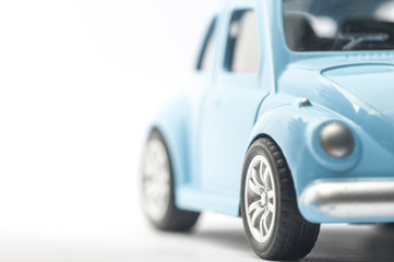 Fototapeta premium Close up blue car.- Selective focus in car.- Image concept for car insurance and financial.