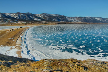 Russia. Eastern Siberia. The unique beauty of transparent ice of lake Baikal.