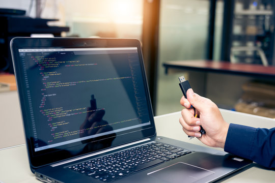 Developing programming and coding technologies on desk white, Website design, Programmer working in a software develop company office,Data processing center