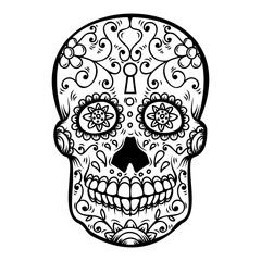 Sugar skull isolated on white background. Day of the dead. Dia de los muertos. Design element for poster, card, banner, print.