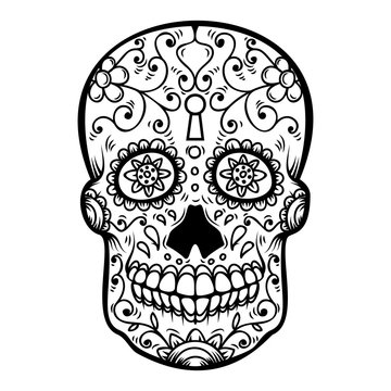 Sugar skull isolated on white background. Day of the dead. Dia de los muertos. Design element for poster, card, banner, print.