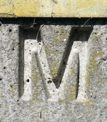 Written Wording in Distressed State Typography Found Letter M