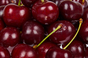 Sweet ripe red cherry background, fruit texture