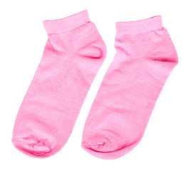 Fashionable pink socks isolated on a white background.